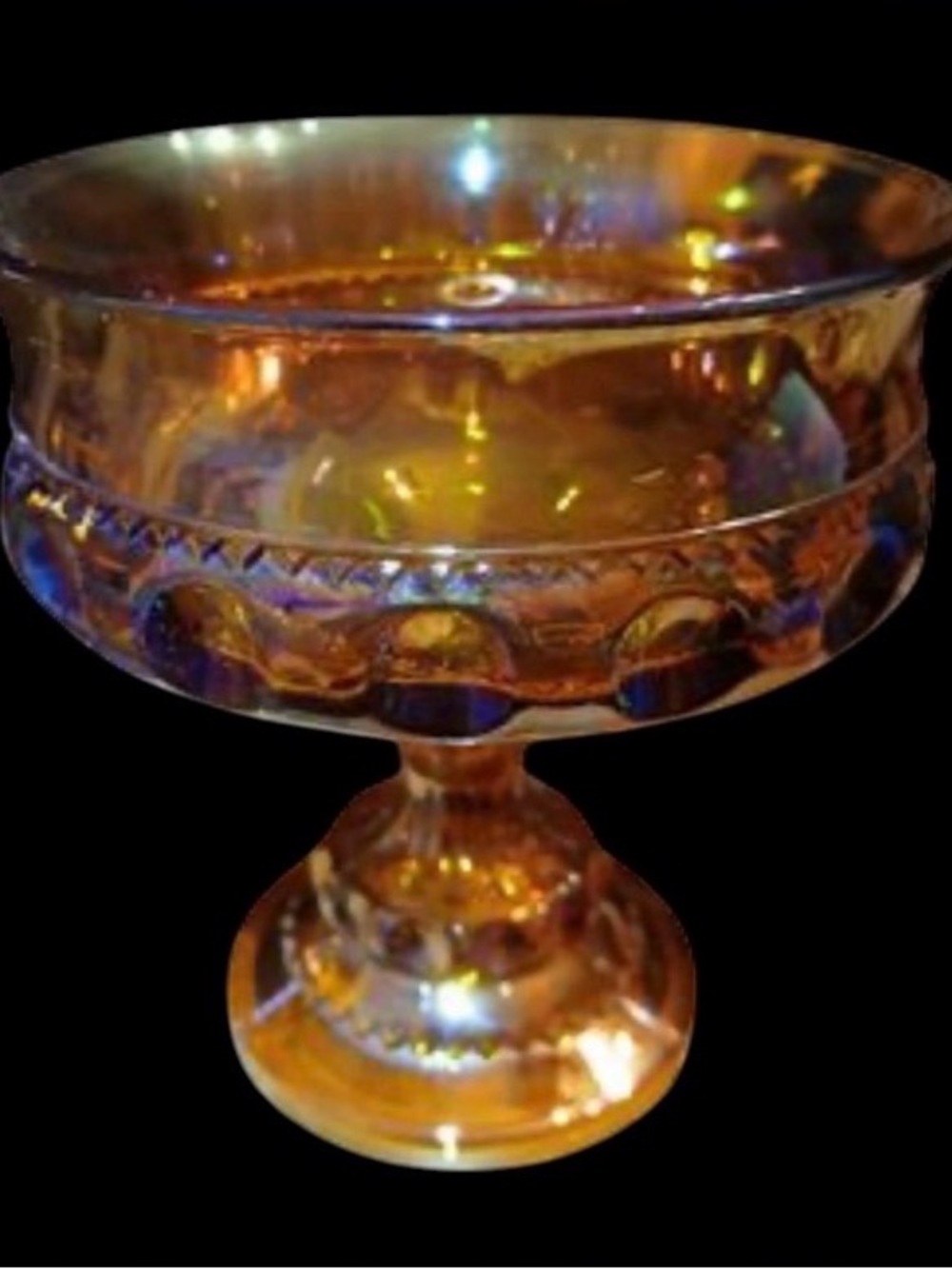 Indiana Glass Iridescent Amber Pedestal Compote
